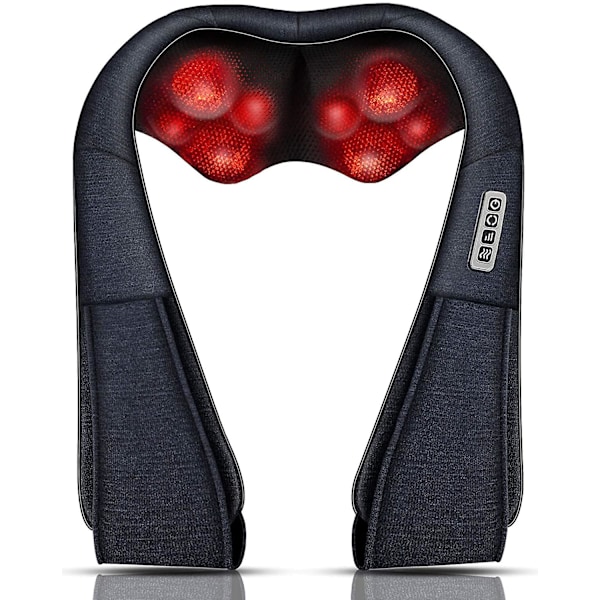 Shiatsu rygg- och nackmassageapparat med uppvärmd djup knådande massage black