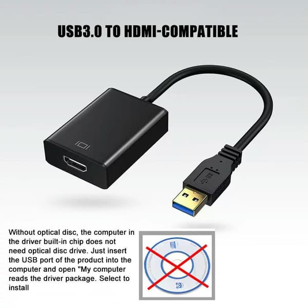 USB 3.0 til HDMI-adapterkonverter HD 1080P videokabel for PC bærbar PC