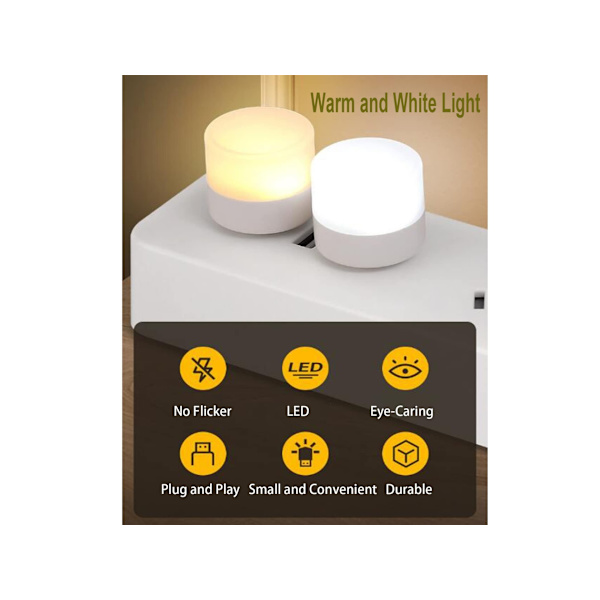USB Mini LED Natlampe, Varmt Hvidt -