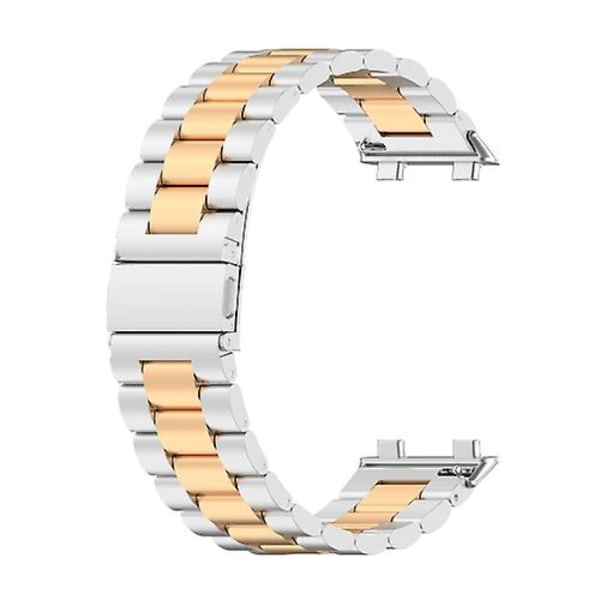 För Oppo Watch 2 42mm rostfritt stål watch med tre pärlor Silver Rose Gold