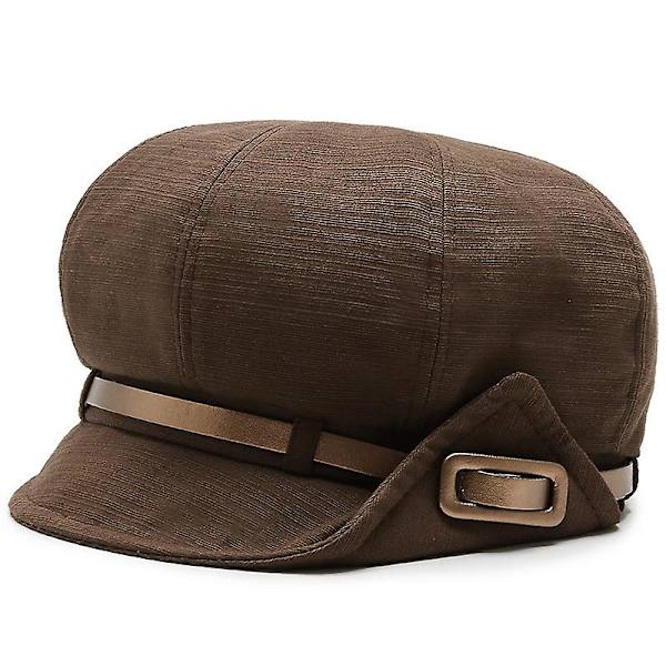 Retro-barettihatut naisille Vaakaraidat cap Korkealaatuinen barettivyö kahdeksankulmainen cap Coffee