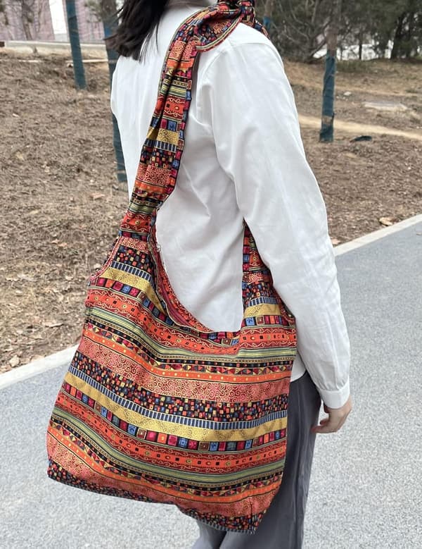 Hippie bomuldsskulderveske Thai taske red