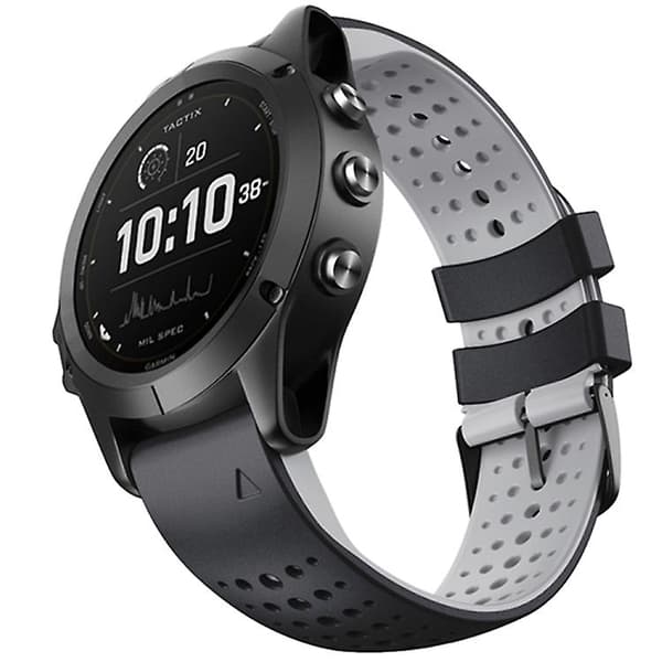 Til Garmin Fenix ​​7 To-farve Silikone Rundt Hul Quick Release Urbånd Black Grey