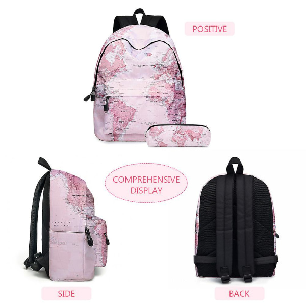 Reput Maailmankartta Laukku Matka Patikointi Leirintäpäiväreppu pink