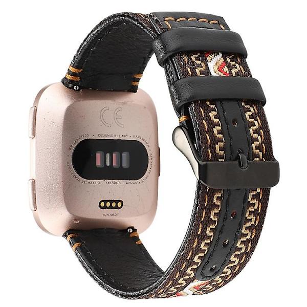 Til Fitbit Versa etnisk stil ægte læderurrem Bohemia