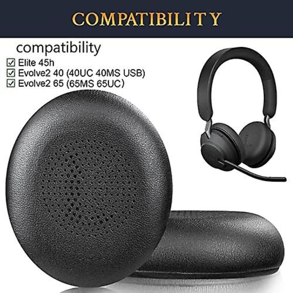 Udskiftning af ørepuder til Jabra Evolve2 65 (65ms 65uc Usb)/evolve2 40 (40uc 40ms Usb)/elite 45h trådløst on-ear headset Black