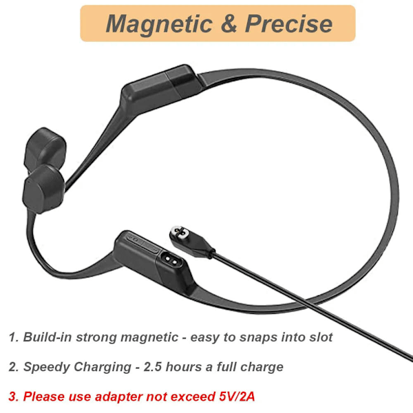 Laddare för Shokz Openrun/Openrun Pro/Openrun Mini/Aftershokz Aeropex och Opencomm, (2-pack, 3,3ft/1m)