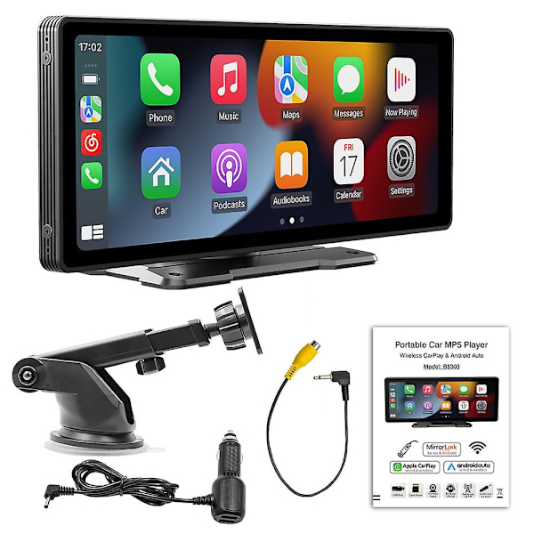 Bærbar bil MP5-spiller 10,26 tommer HD stor skjerm Bluetooth FM/AM/RDS radio kablet Android Auto