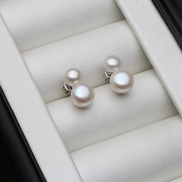 925 sterling silver örhängen fina smycken, bröllop små söta dubbla rosa pärlörhängen för kvinnor vit svart