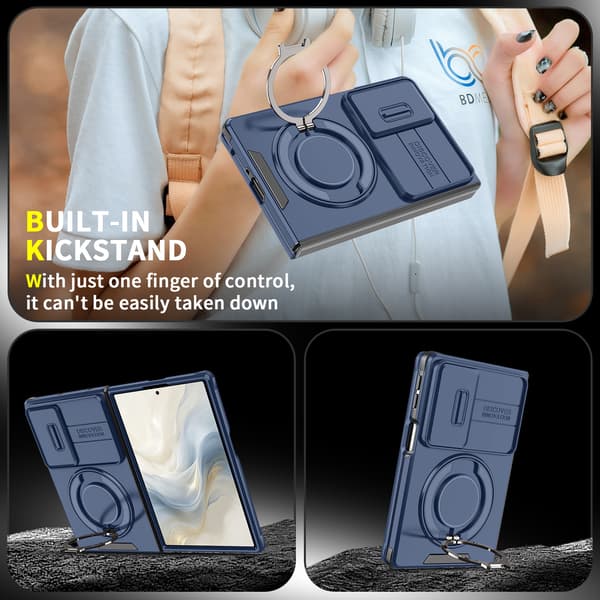 Etui til Samsung Galaxy Z Fold8, fallsikkert med 360° roterende magnetisk stativ Blue