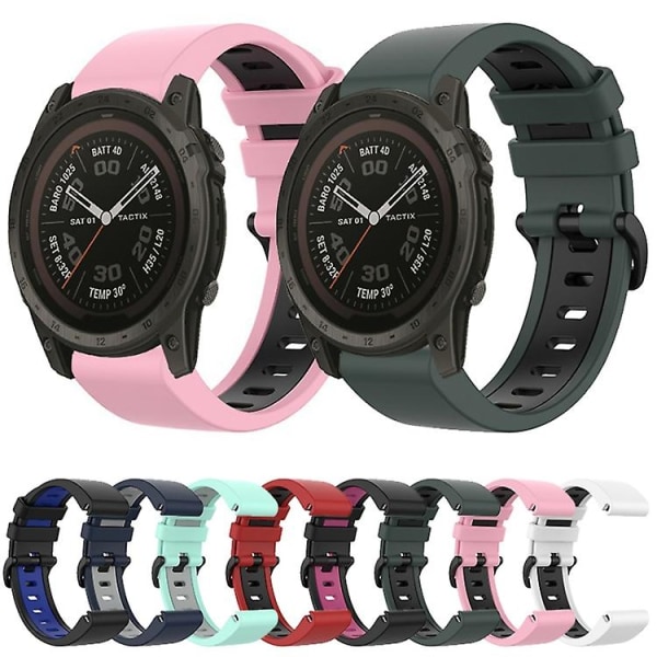 For Garmin Tactix 7 Pro 26mm Silikon Sports To-farget Klokkebånd Pink-Black