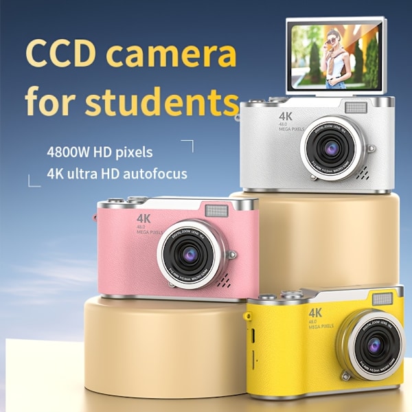 Digitalkamera 4K HD-kamera med 2,4 tommers skjerm rosa