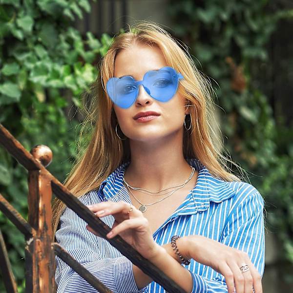 Hjerteformede solbriller til festsolbriller, farve solbriller Transparent Blue