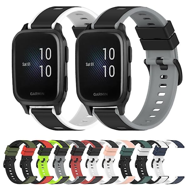 Til Garmin Venu Sq 20 mm tofarvet silikoneurrem Black-Red