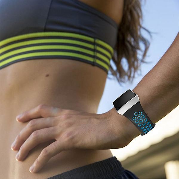 Til Fitbit Ionic åndbart tofarvet silikone urbånd Black Blue