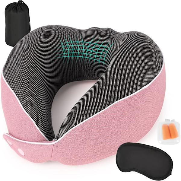 U-formad Resekudde Mjuk Memory Foam Nackkudde för Flygplan, Bil (rosa)