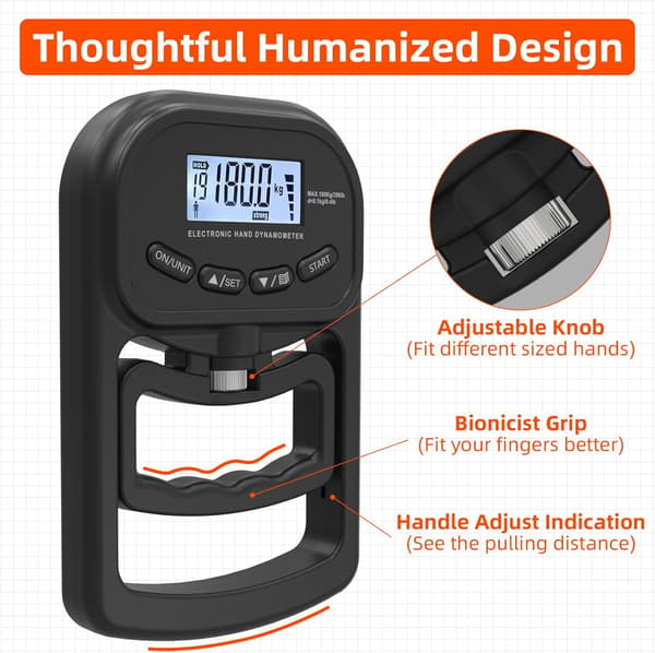 Hånddynamometer 180 kg Digital Grip Strength Trainer med LCD-skjerm svart