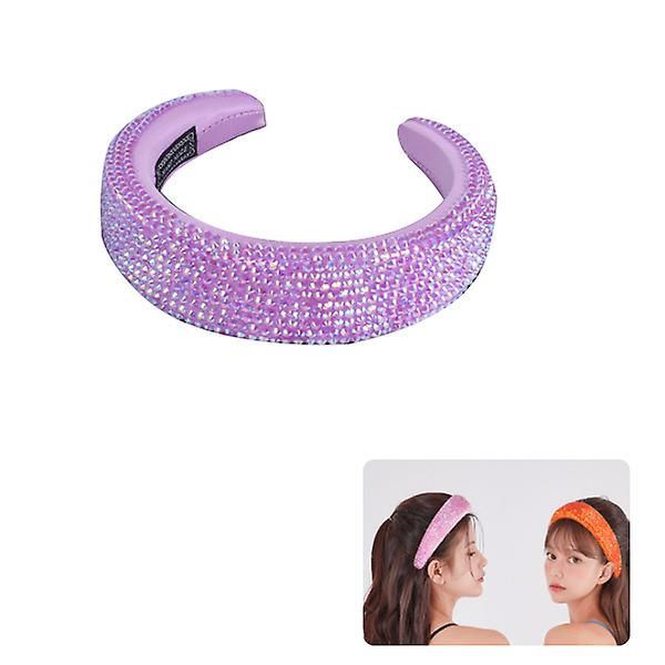 Kvinners Polstret Fløyel Hårbøyle Bredt Hodebånd Glitrende Holografisk Ab Resin Rhinestone Hodeplagg Purple