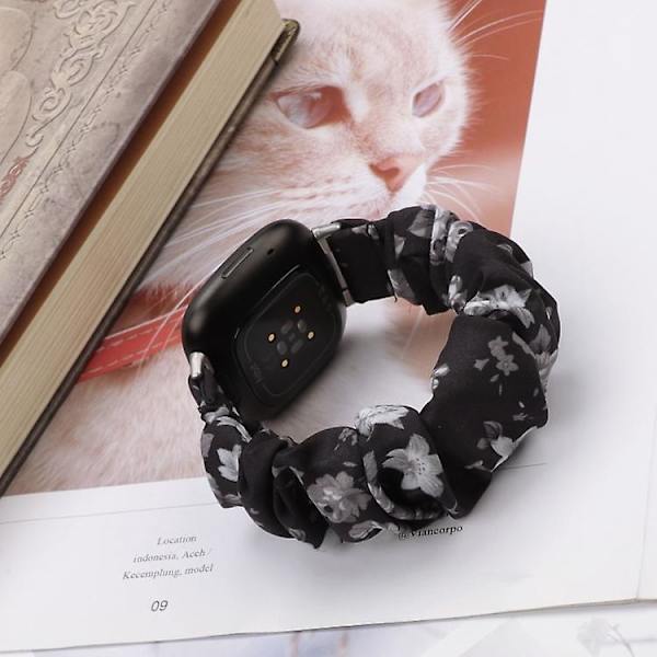 For Fitbit Versa 4 / Sense 2 Universal Hair Ring Cloth Watch Band Grey Floral