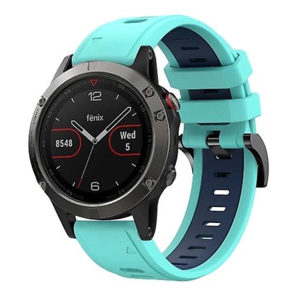 Til Garmin Fenix ​​5 22mm To-farve Sports Silikone Watch Band Mint Green - Blue