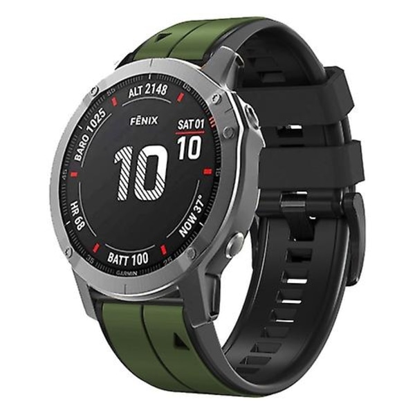 For Garmin Fenix ​​6x 22 mm silikon sportsklokkerem i to farger Amygreen-Black