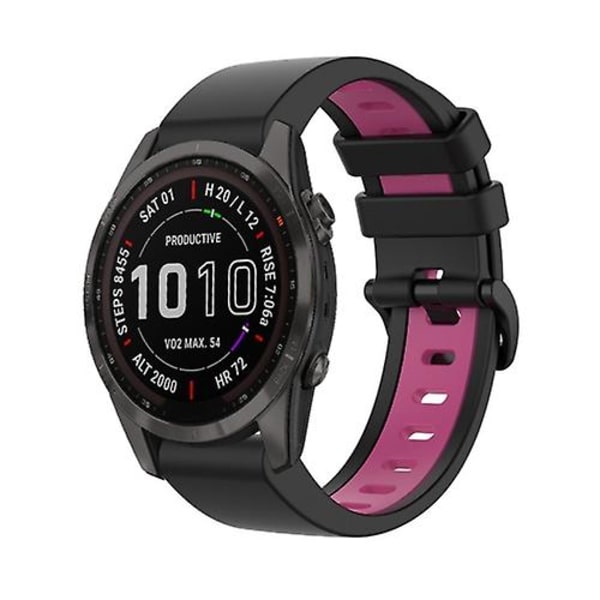 För Garmin Fenix ​​7s Sapphire Solar 22mm silikon watch i två färger Black-Pink