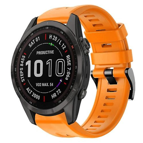 Til Garmin Fenix ​​7s Sapphire Solar Metal Spænde Ensfarvet Silikone Urbånd Orange