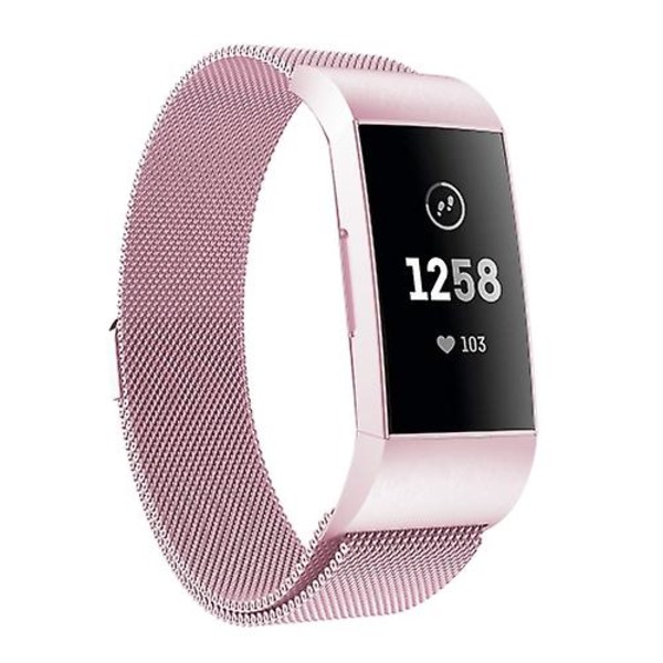 Til Fitbit Charger 3 Metal Magnetic Metal Watch Band Rose Pink