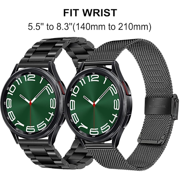 Rem Sæt til Galaxy Watch 6 Classic 43mm 47mm 7 6 5 40mm 44mm/5 Pro 45mm/4/4 Classic 42mm 46mm, 20mm 2 Pak Solidt Rustfrit Stål Urrem + 20mm