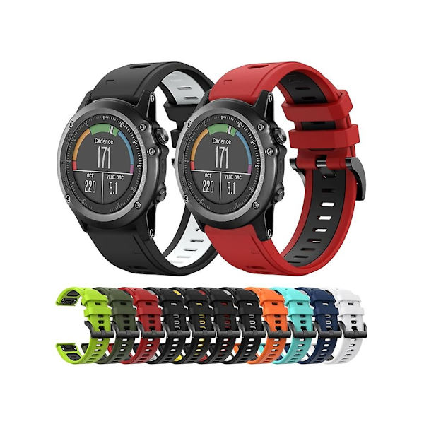 Rem for Garmin Fenix 3 26 mm to-farget hvit-svart sports silikon klokkereim