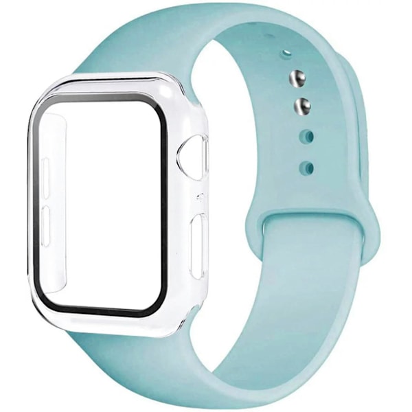 Etui + Rem for Apple Watch Band 44mm 40mm 38mm 42mm Silikonarmbånd med PC Skjermbeskytter Deksel iWatch 3 4 5 6 SE