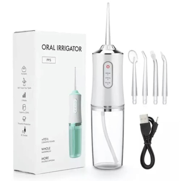 Oral Irrigator Bärbar Tandtråd Vattentråd USB Laddningsbar Vattenstråle Vit H