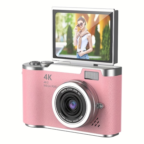 Digitalkamera 4K HD-kamera med 2,4 tommers skjerm rosa