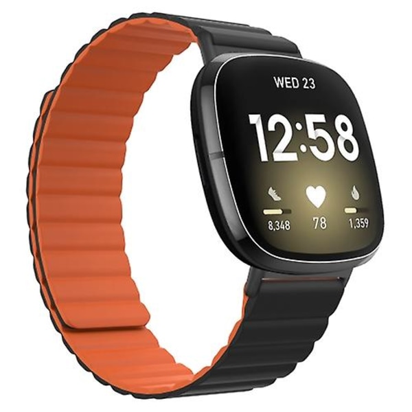 Fitbit Versa 3 / Sense Universal Magnetic Silicone Watch Black Orange