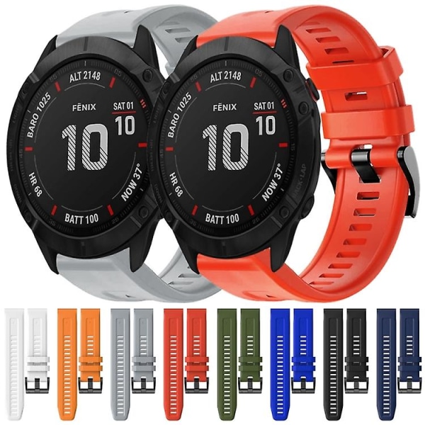 För Garmin Fenix ​​6x Pro Metal Spänne Solid Color Silikon Watch Band Red