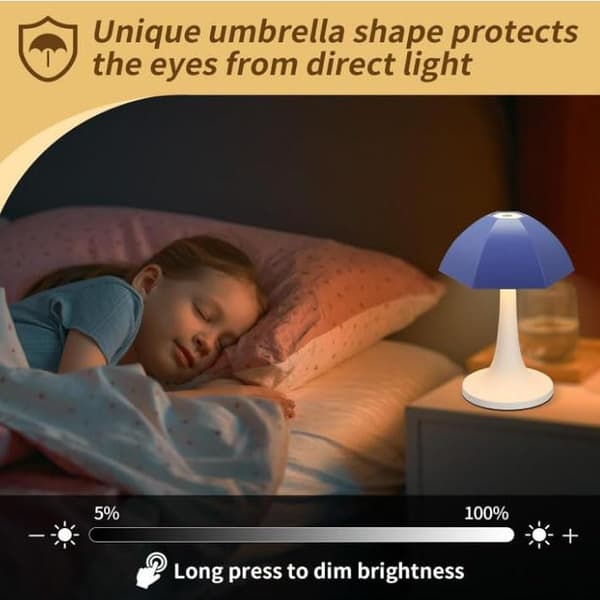 Soppbordlampe med berøringsbryter, USB oppladbar, 3 lysmoduser, hvit