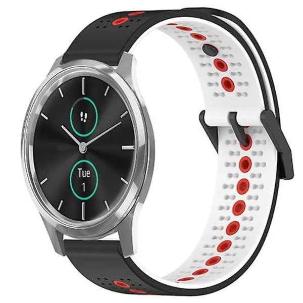 Til Garminmove Luxe 20 mm tricolor åndbart silikone urbånd Black-White-Red