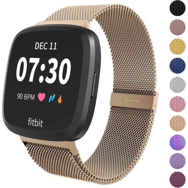 Metall justerbart utbytesarmband Magnetiska band kompatibla med Fitbit Versa/versa 2/versa Lite/se, Flerfärgad Champagne Gold Small