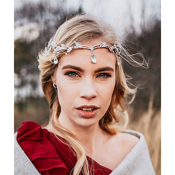 Remedios Rhinestone Leaf Wedding Crown Pannband för brudar, Crystal Pendent Tiara Pannband för Bröllopsbal Födelsedag, Silver