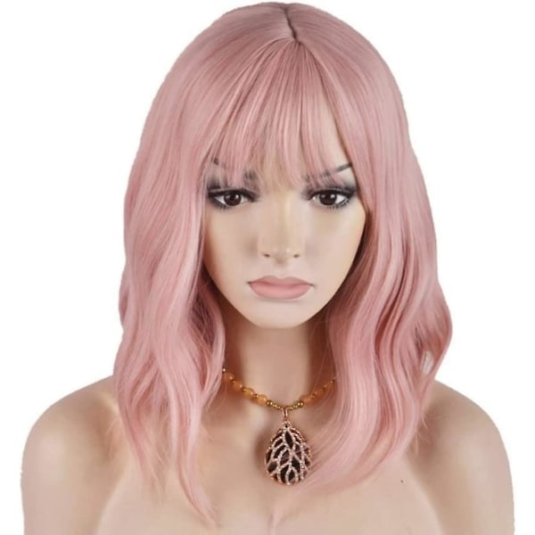 14 Trendy parykk, rosa - sjarmerende syntetisk parykk med langt hår, bølget, luftig smell med netting - for kvinner