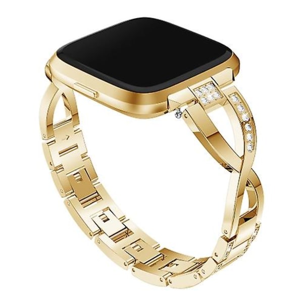 X-muotoinen timantilla nastoitettu kiinteä ruostumattomasta teräksestä valmistettu watch Fitbit Versa Litelle Gold