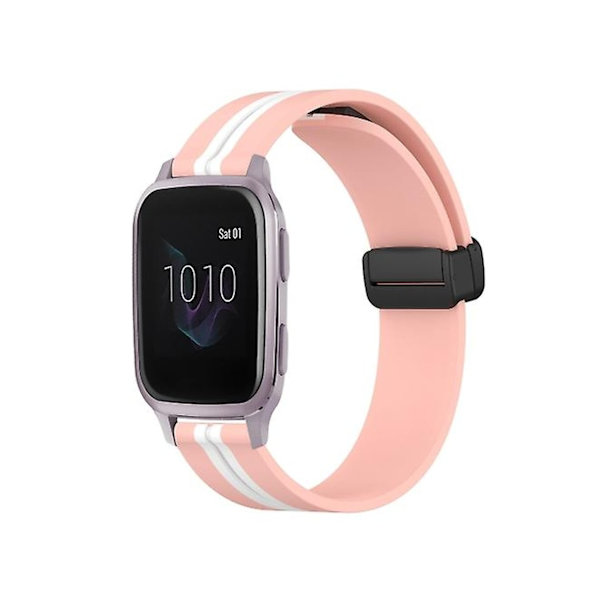 Hihna Garmin Venu Sq 20Mm Silikoni Ranneke Magneettisella Taittolukolla Pinkki-Valkoinen