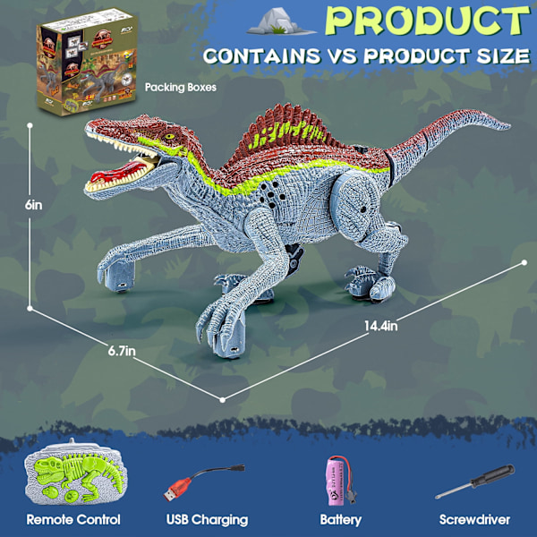 Fjärrkontroll dinosaurie leksaker geststyrning RC dinosaurier realistisk promenad för barn grå