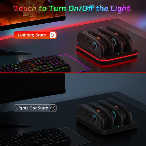 4-i-1-lader for Switch 2 Joy Con-ladestasjon med LED-indikator, hvit