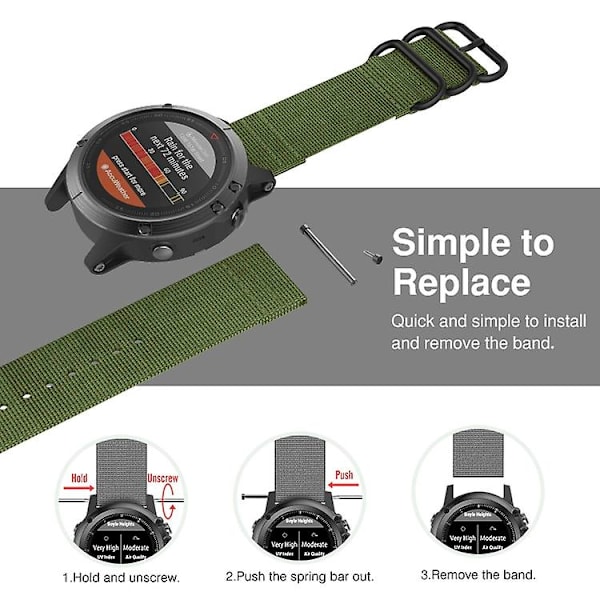 För Garmin Fenix ​​5s 20mm tre-ring nylon watch Army Green