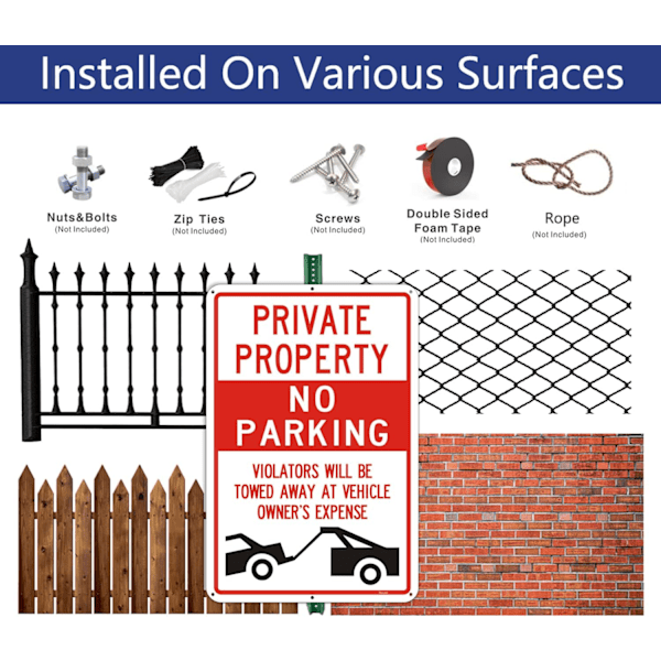 Privat Eiendom Ingen Parkering Skilt - Metall, 35x25cm, 2-pakning
