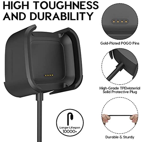 Laddare för Fitbit Versa 2 Usb-laddningskabel Ersättningsdockningsstation 2-pack