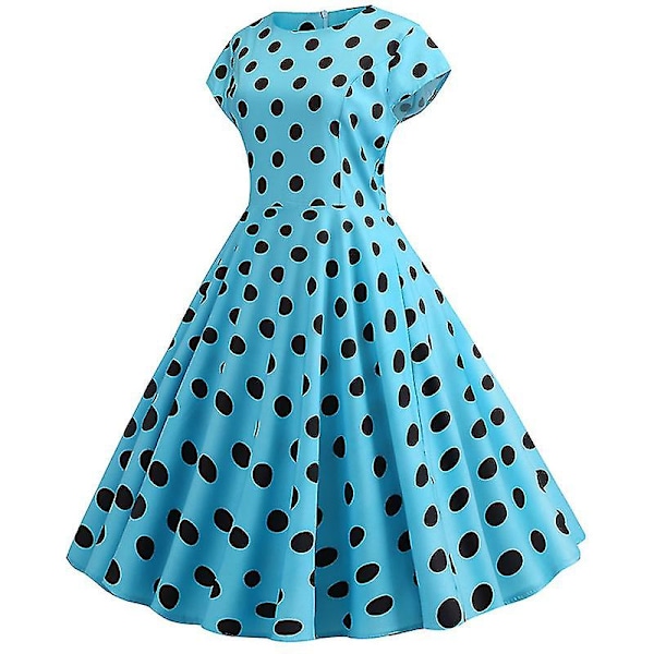 Women Polka Dot Rockabilly Dress Ladies Retro Cocktail Party Short Sleeve Hepburn Swing Dresses(d) XL