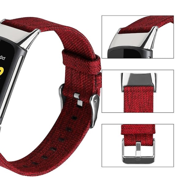 For Fitbit Charge 5 Nylon Canvas Watch Band Red