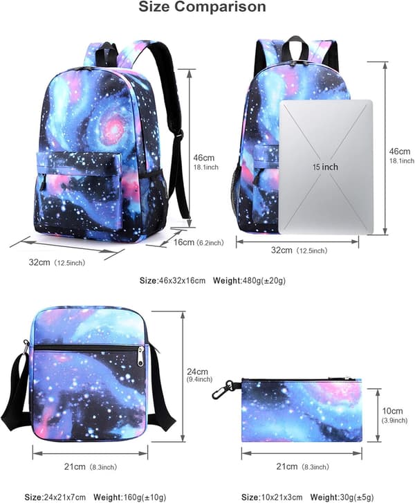 Stjärnklar himmel studentryggsäck med lunchväska och pennfodral (Lightning black)